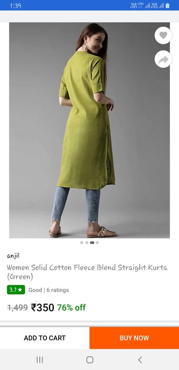 Green solid kurtis uploaded by Jai mata di textile on 4/21/2022