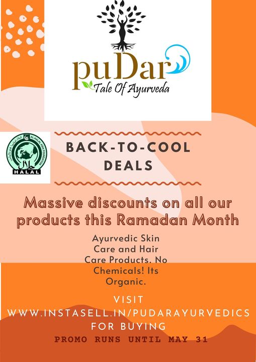 Post image Hello..
Greeting from Pudar Naturals, Manufacturer of Natural Ayurvedic Beauty Care &amp; Hair Care Products.
This Ramadan Month, we have 20% Off on all our Products. Hurry up and grab this offer and never miss out, as the offer is ending soon....