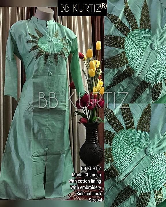 BB KURTIES modal chanderi with cotton lining with embroidery side cut kurti

Size only 44 avlb uploaded by business on 6/15/2020