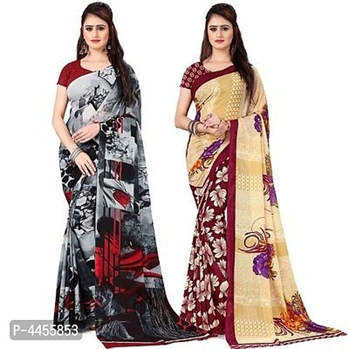 Multicolored Printed Georgette saree with blouse piece uploaded by business on 10/21/2020