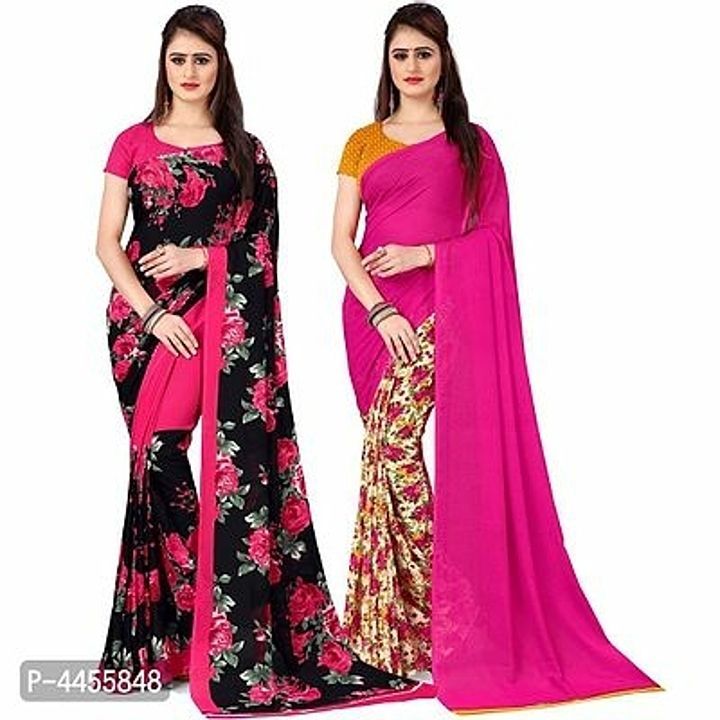 Multicolored Printed Georgette saree with blouse piece uploaded by business on 10/21/2020