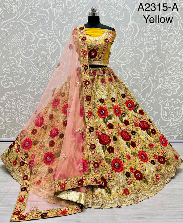 Post image Exclusive collection of patch and Multi thread work bridal Lehengacholi in various color 
Code - A2315Lehenga :Fabric - Slub silk Work - sequence work       Thread work       Dori work        Zarkan work       Patch workStitching - standard cancan and canvas attached Size - free size up to 42Flair - 3.5 meter plus 
Blouse :Fabric - Slub silk Woke - same as lehenga workSize - 1.2 meter unstitched Back side work - yes available Sleeve - yes half sleeve 
Dupatta :Fabric - soft net Work - four side lace and butti workSize - 2.3 meter long 
Weight - 5kg approx Rate - 15999
HD Image and Video :https://www.dropbox.com/sh/euypnrplcyhz9uu/AACmvuFaR9iJBq0LF53BsQTna?dl=0