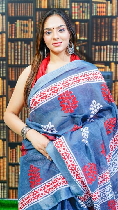 Cotton linen saree with blouse uploaded by business on 4/22/2022