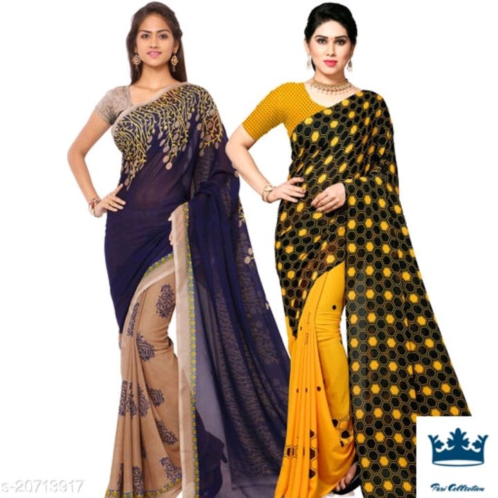Post image Catalog Name:*Aakarsha Alluring Sarees*Saree Fabric: Silk / GeorgetteBlouse: Running BlouseBlouse Fabric: Product DependentPattern: PrintedBlouse Pattern: Product DependentNet Quantity (N): Product DependentSizes: Free SizeDispatch: 2 DaysCombo pack 650 me 2*Proof of Safe Delivery! Click to know on Safety Standards of Delivery Partners- https://ltl.sh/y_nZrAV3