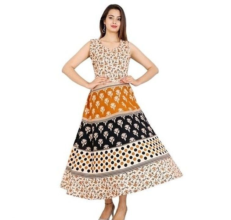 Post image Fabric: Cotton
Sleeves: Sleeves Are Included ( Attached Inside )
Size: Up To 36 in To Up To 44 Inches ( Free Size )
Length: Up To 49 In
Type: Stitched
Description: It Has 1 Piece Of Women's  Maxi Long Dresses
Work: Printed