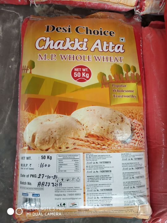 Post image Chakki atta - 2450 per quintal packing 25kg,50kg
Chakki atta -2600 per quintal packing 5kg, 10kg
Ex-ahmedabad 2% discount Payment term 100% advance