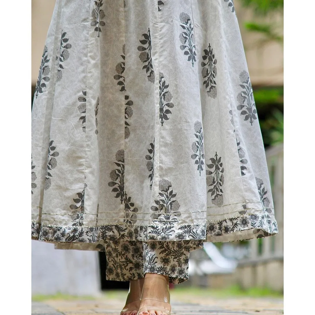 Product image with price: Rs. 695, ID: white-grey-anarkali-bcc6c083