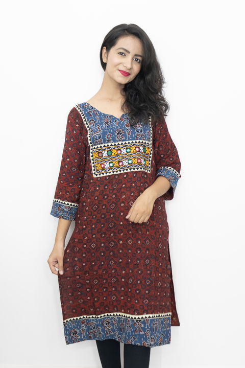 Rayon block print ajrakh prints kurties uploaded by business on 4/24/2022