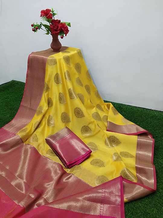 Post image Banarsi Monika silk saree 
Lenght 5.5 blouse 80 cm 
Blouse running