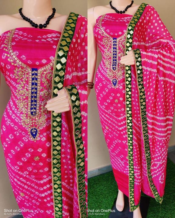 Post image 🥰🥰😍🥰 *New Launched*😍🥰😍
*Bandhej silk suits with hand goota Patti work with gotta border on duppta with same fabric silk bottom*
*03 pcs suits**Kurta 2.5 mitrs**Duppta 2.5 mitrs**Bottom 2.5 mitrs*
*Price ₹ 1100