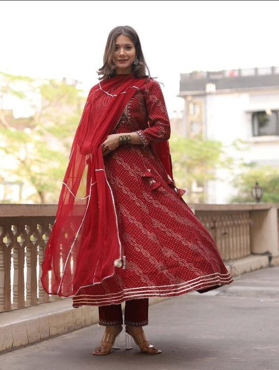 NEW LUNCHING
*Red Bandhej Anaraklai Suit Set (Set Of 3)*

👗 *Beautiful Rayon 140  Fabric Anarkali k uploaded by Indianchoicr on 4/26/2022