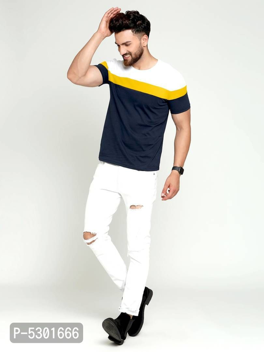 Men's Multicoloured Cotton Blend Colourblocked Round Neck Tees uploaded by Indian wholesalers on 4/26/2022