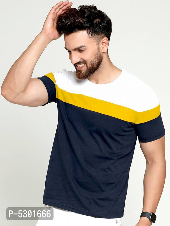Men's Multicoloured Cotton Blend Colourblocked Round Neck Tees uploaded by business on 4/26/2022