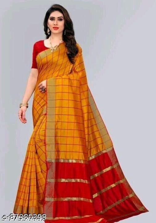 Post image Catalog Name:*Aagyeyi Fashionable Sarees* Saree Fabric: Cotton Blouse: Separate Blouse Piece Blouse Fabric: Cotton Pattern: Product Dependent Blouse Pattern: Product Dependent Multipack: Single Sizes:  Free Size (Saree Length *Size* : 5 m, Blouse Length Size: 0.8 m) 
Pp450