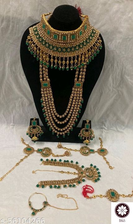 Post image Catalog Name:*Shimmering Glittering Jewellery Sets*Base Metal: AlloyPlating: Gold PlatedStone Type: Artificial Stones &amp; BeadsSizing: AdjustableType: Full Bridal SetEasy Returns Available In Case Of Any Issue*Proof of Safe Delivery! Click to know on Safety Standards of Delivery Partners- https://ltl.sh/y_nZrAV3