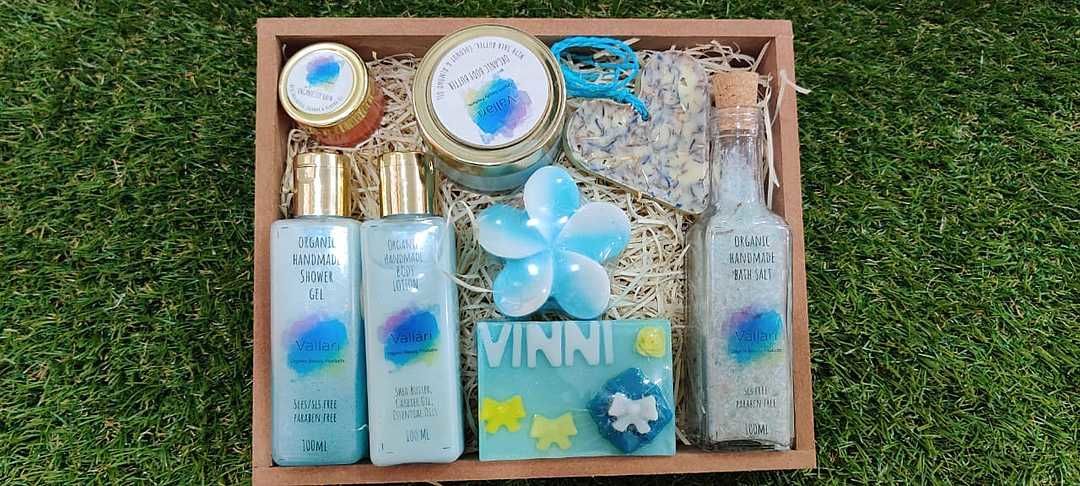 Blue full gift hamper with customised soap uploaded by Vallari organic beauty products on 10/22/2020