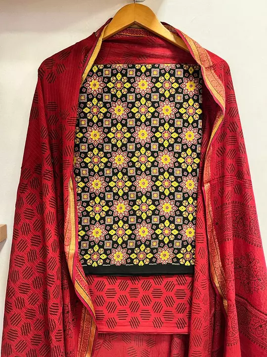 Post image New beautiful Ajrakh print cotton suit100%cotton vegetable oil Ajrakh hand block printed suit With matching zari dupptaOnly 750+shipping 🥰🥰