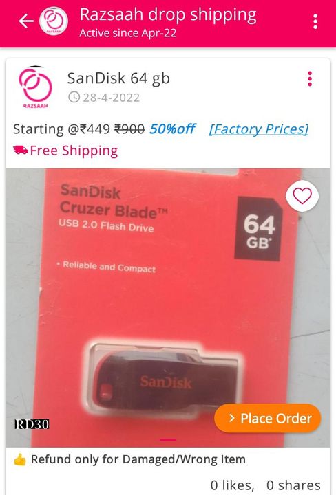 SanDisk 64 gb uploaded by Rajsaah Marketing & dropshipping on 4/29/2022