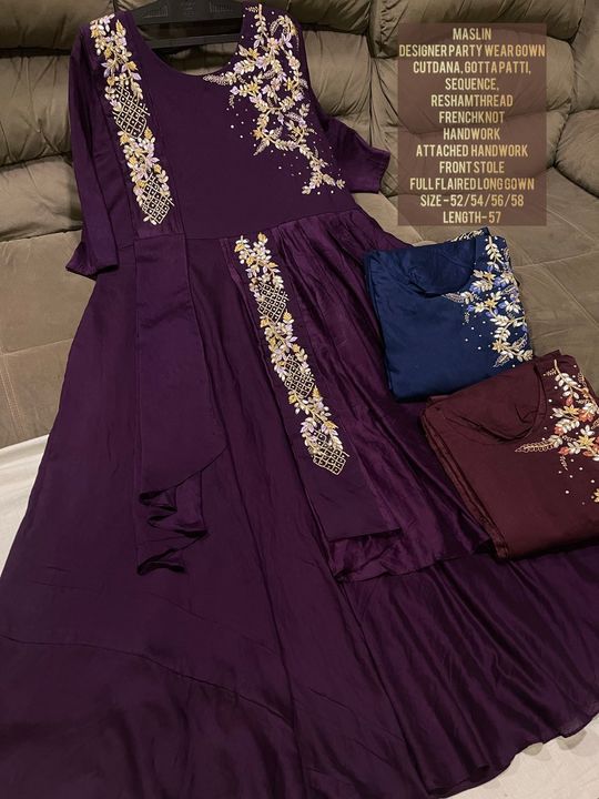 Post image Check my new double layer gown*MRP - 1799/- FREE SHIPPING* 😃
*EXCLUSIVE DESIGNER PARTY WEAR DOUBLE LAYER GOWN* 🤩👌
*MASLIN FABRIC* ✅*CUTDANA, GOTTAPATTI. SEQUENCE, RESHAMTHREAD, FRENCHKNOT HANDWORK* ✅*ATTACHED HANDWORK FRONT STOLE* ✅*FULL FLAIRED LONG GOWN* ✅
*SIZE-52/54/56/58* ✅*LENGTH-57* ✅
*Ready To Dispatch* online payment than order accepted