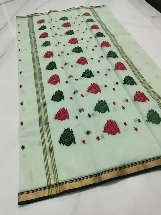 Post image I want 1 pieces of Chanderi saree Handloom original katan silk saree Taraj pallu all over gain buti hand border hand we.