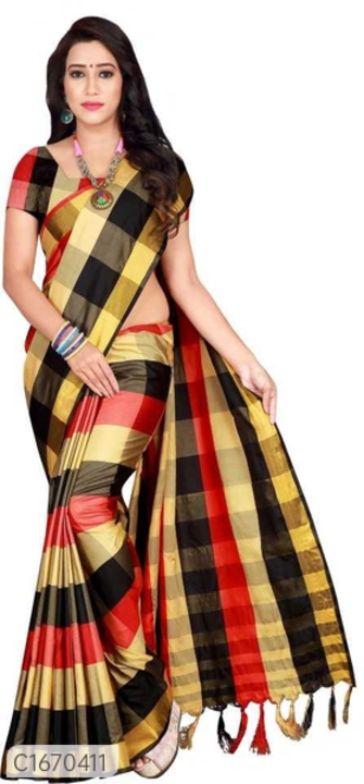 Pretty Checks Printed Cotton Silk Saree With Tassels uploaded by Rx 💯 on 4/30/2022