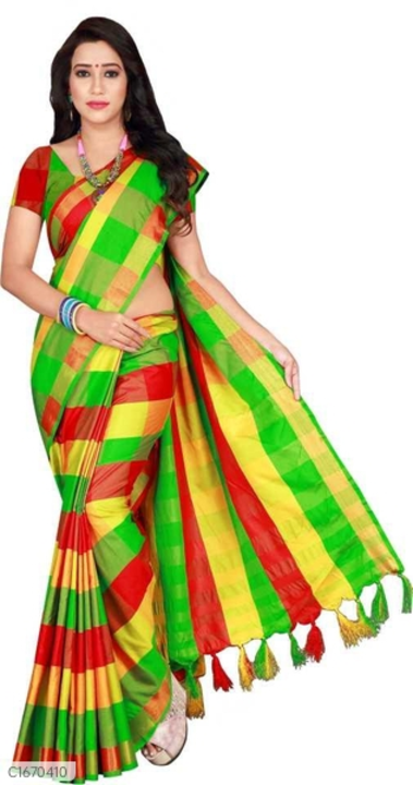 Pretty Checks Printed Cotton Silk Saree With Tassels uploaded by Rx 💯 on 4/30/2022