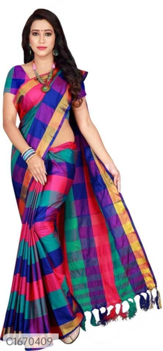 Pretty Checks Printed Cotton Silk Saree With Tassels uploaded by business on 4/30/2022