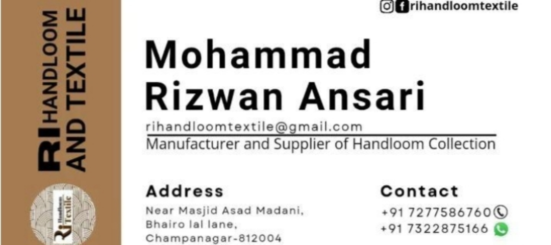 Visiting card store images of RI Handloom Textile