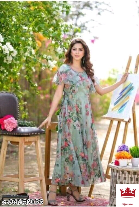 Post image Catalog Name:*Fancy Feminine Women Gowns*Fabric: GeorgetteSleeve Length: Short SleevesPattern: PrintedSizes:S (Bust Size: 36 in, Length Size: 52 in) M (Bust Size: 38 in, Length Size: 52 in) L (Bust Size: 40 in, Length Size: 52 in) XL (Bust Size: 42 in, Length Size: 52 in) XXL (Bust Size: 44 in, Length Size: 52 in) 
Easy Returns Available In Case Of Any Issue*Proof of Safe Delivery! Click to know on Safety Standards of Delivery Partners- https://ltl.sh/y_nZrAV3
