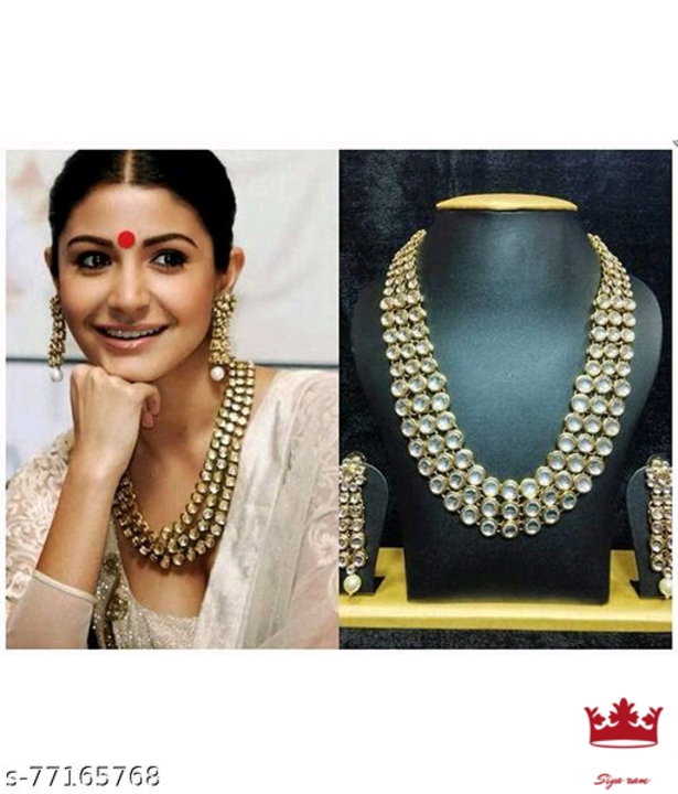 Post image Catalog Name:*Shimmering Graceful Jewellery Sets*Base Metal: BrassPlating: Gold PlatedStone Type: KundanSizing: AdjustableType: Necklace and EarringsEasy Returns Available In Case Of Any Issue*Proof of Safe Delivery! Click to know on Safety Standards of Delivery Partners- https://ltl.sh/y_nZrAV3