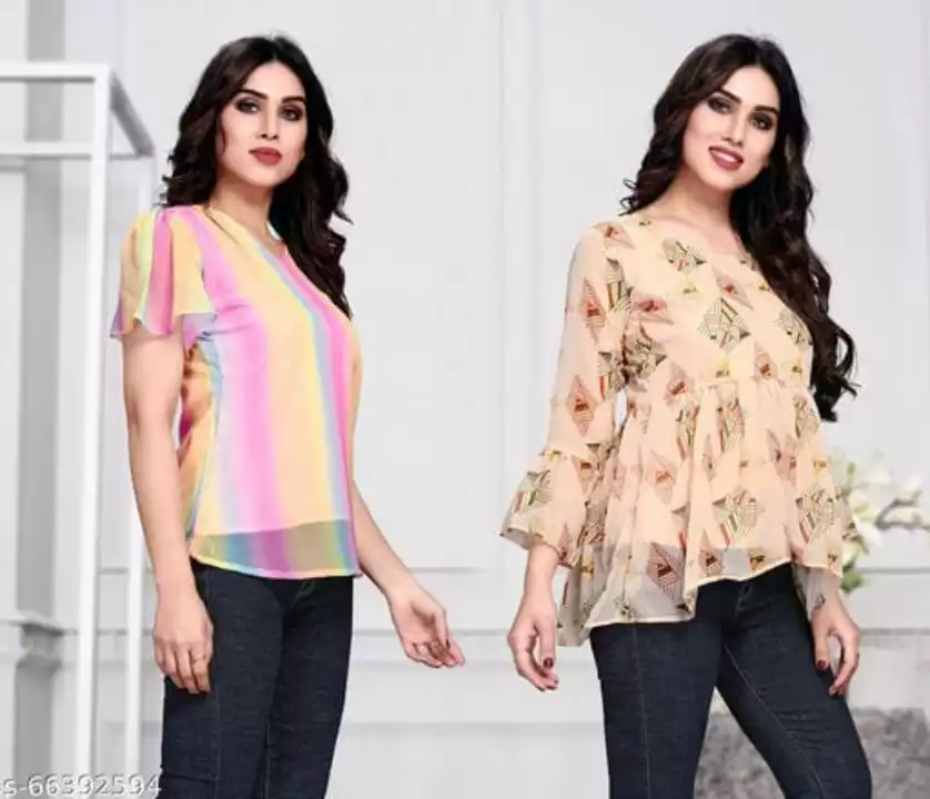 Post image *💟Woman's Printed Tops Combo*        *🔥PACK OF 2*🔥
*Fabric:* Poly Georgette
     *🎀🎀Rs.699/- cash on delivery available*🎀🎀
*Sizes*: S, M, L, XL