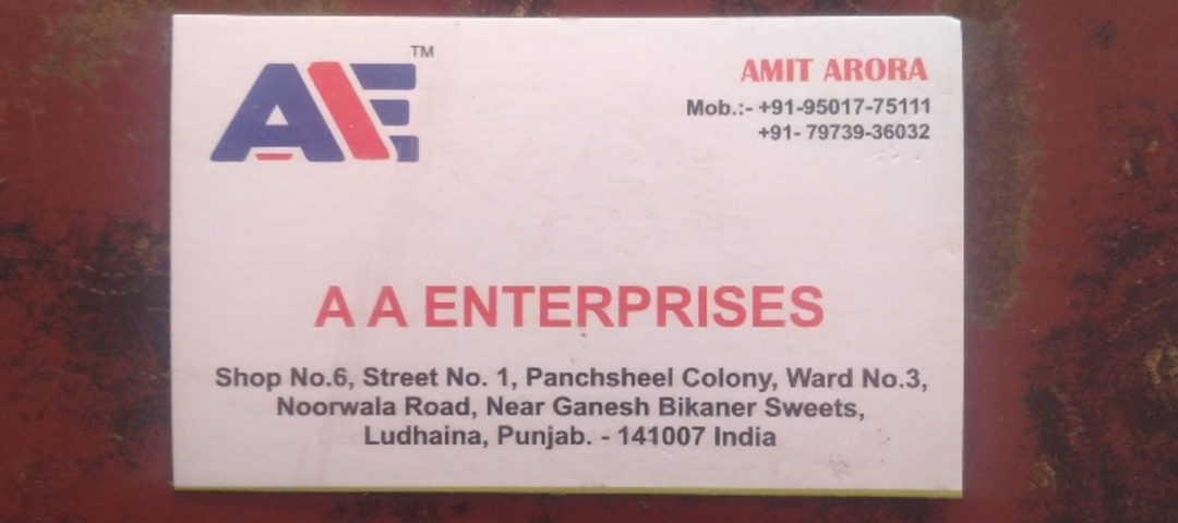 Visiting card store images of AA ENTERPRISES
