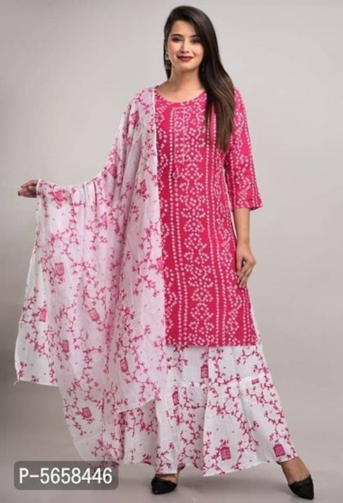 RAYON BANDEJ PRINTED KURTI WITH SKIRT &amp; DUPATTA SET

 uploaded by business on 5/3/2022
