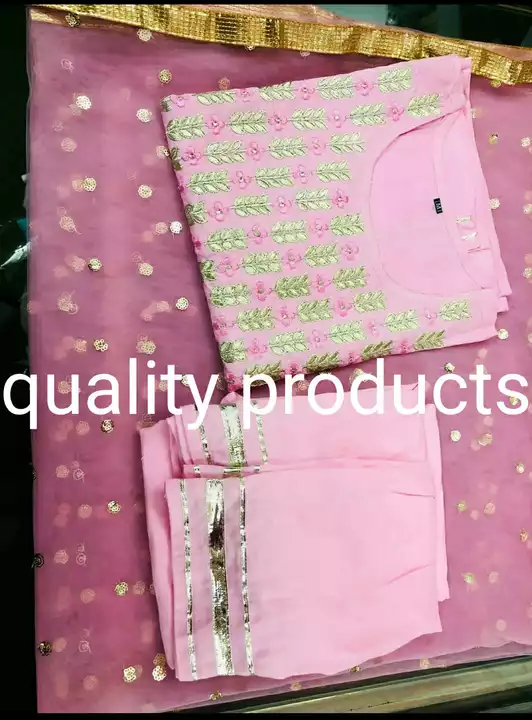 This pink Sharara And Kurta With Dupatta (Set of 3​) crafted in *Reyon* uploaded by Lookielooks on 5/3/2022