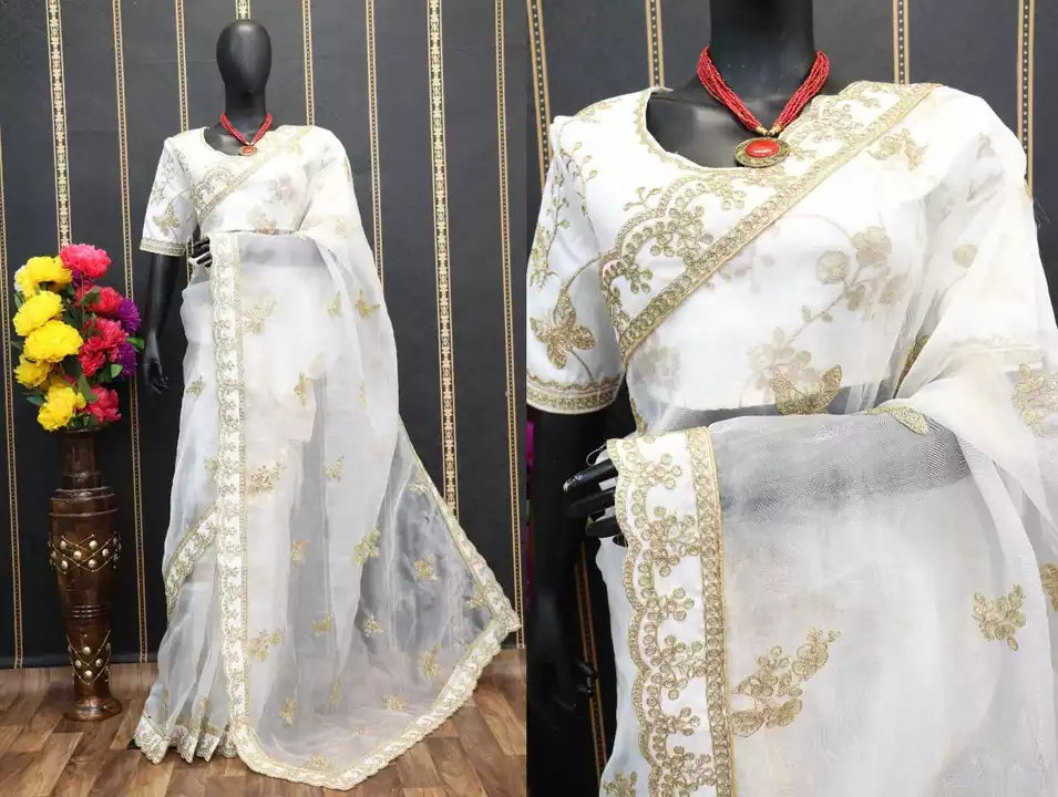 Post image *DS NO : KT-263*
*SAREE DETAIL*SAREE FABRIC : PURE BRIGHT ORGANZA SILKSAREE WORK  : EMBROIDERY COADING AND SEQUNCE WORK WITH FANCY CUTWORK LACE BORDERSAREE SIZE    : 5.50mtr
*BLOUSE DETAIL*46-47*BLOUSE FABRIC : HEAVY THAI SILK(0.90 MTR)BLOUSE WORK : HEAVY COADING WITH SEQUNCE WORKBLOUSE TYPE : FRONT &amp; BACK BOTH SIDE WORK (UNSTICH)
*No Any Less*
*RATE :1299/-,❤️❤️❤️