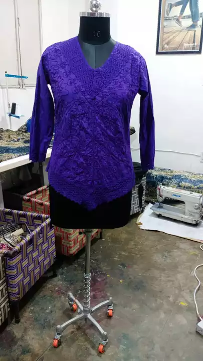 Post image Cotton top with aari work decoreted with net lace