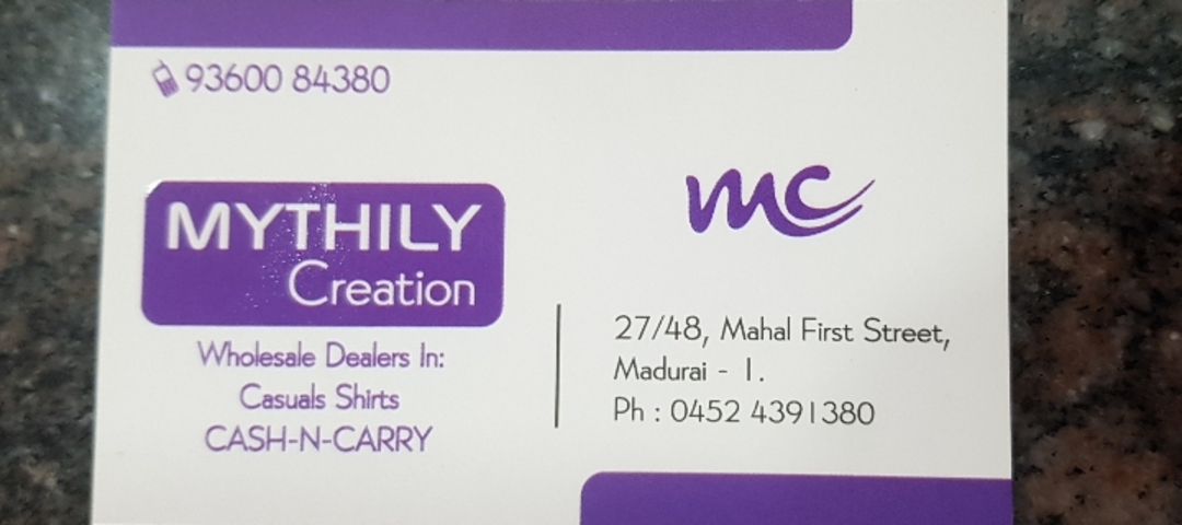 Visiting card store images of Mythily creation