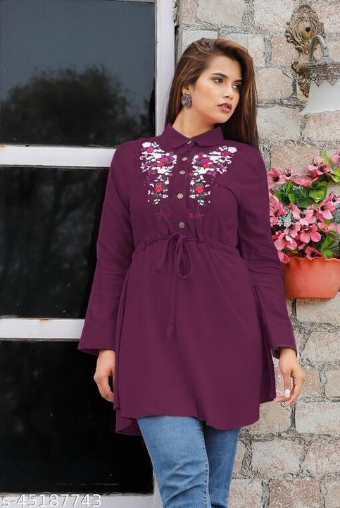 Post image *Nejadhari Fashion*
🔰 *CASH ON DELIVERY AVAILABLE IN ALL OVER INDIA SHIPPING CHARGE 150 ADVANCE* 🔰
*New Launching Western Top 14kg Rayon With Embroidery Work*
*PRODUCT NAME- YAMI WESTURN TOP*
*Brand:- NF**👗FABRIC :*14kg Rayon*🧵WORK :* Embroidery
*SIZE :* M-38       L -40       XL-42       XXL-44
*HIGHT*: 35”inches 
😍 *Beautiful color*😍
*🤷‍♂Now @ Only 349+shipping*
*😍 QUALITY PRODUCT FOR QUALITY CUSTOMER😍*
*Don't Be Late and Book Your Order Now...*
*PRE BOOKING START**DISPATCH READY TO SHIP*🏃🏻‍♀🏃🏻‍♀🏃🏻‍♀🏃🏻‍♀🏃🏻‍♀🏃🏻‍♀🏃🏻‍♀🏃🏻‍♀