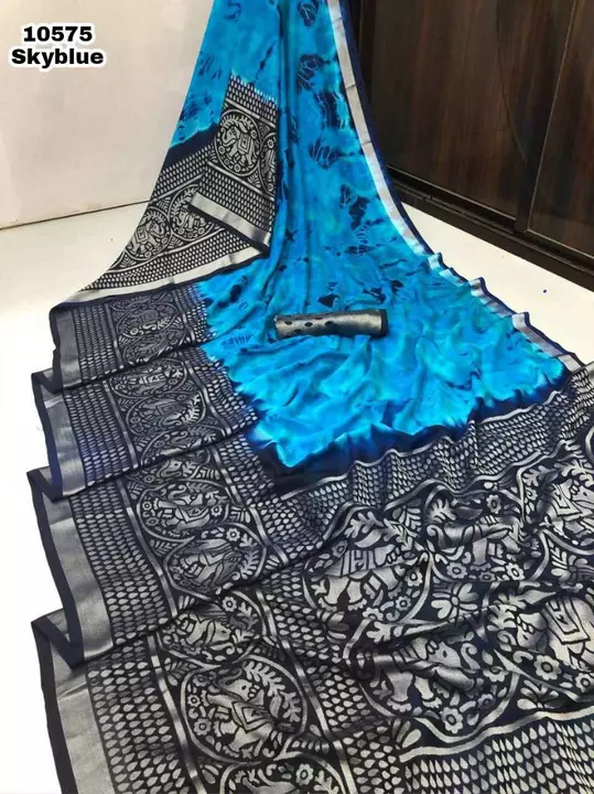 Fabric details - Chiffon with brasso print & jacquard weaving border with contrast pallu
Blouse - C uploaded by Tulasi  own stock collections on 5/5/2022