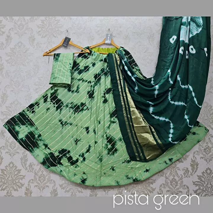 Post image 💟 *NEW ARRIVALS*💟-tie and dye will never die..😘-Our most demanding product
🤍 *SVC_BRAND*🤍
-Latest designer pure dyeble modal chanderi silk lehenga with same matching blouse material and contrast soft pure modal silk leheriya dupptaa..🥰
-pure chanderi silk fabric with hand tie and dye fabric-with sequence work katha work-with matching lining(inner)-with canvas belt-fully stitched skirt ( ready to wear )-with string-side zip-size-W_44     L_41
_same matching blouse fabric
_pure modal (gaji silk) dyeble duppta with tissue border(lagdi patta) both side-leheriya sibori duppta
_size 2.70 mtr

*-Flare-4.5 mtr approxlimited_stock #quality 100% best👌🏻#beware of replica product..
🤍 *TEAM_SVC* 🤍
