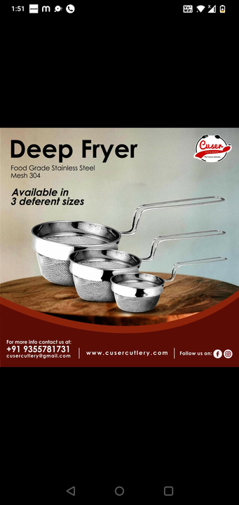 Cuser's Stainless steel Deep Fryer uploaded by Cuser Cutlery on 5/6/2022