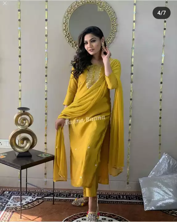 Post image 😍 *Beautiful Heavy 140gm Rayon striaght kurta with pent and dupatta*
💃💃💃 
⭐Product code *yellow colour*
⭐Size: *M/38, L/40, XL/42, XXL/44/*
⭐Fabric: *Rayon*
⭐Product:*Kurti + Pant + dupatta* Dupatta fabric - najmeen 2 MTR with lace Kurta length 44 +Pent length 40"⭐Color`s: *single Colors*
⭐Work: *havy embroidery work ,*
⭐Type: *Fully stitched*
🤩 *Price : * 740/-🤩    Free shipping📦
   *size M to xxl*
⭐ *Ready to Dispatch*✈️✈️✈️ 
*(100% quality products guarantee)*