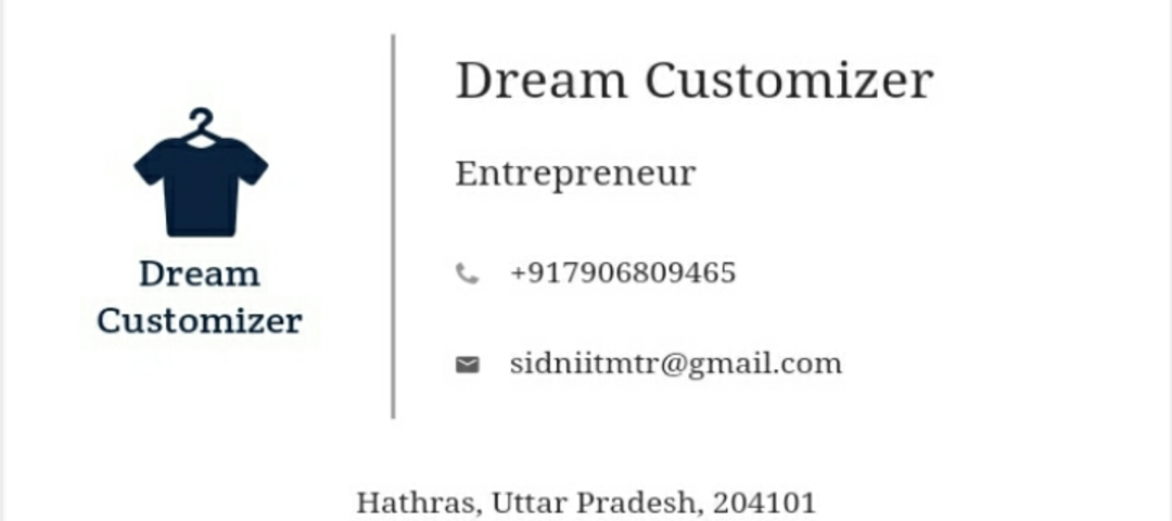 Visiting card store images of Dream Customizer