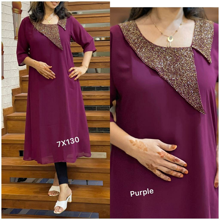 Post image Georget  kurti with heavy golden pipes work @ 899 free shippingSize : 38/40/42/44Length : 47"Lining : YesItem code : 7X130