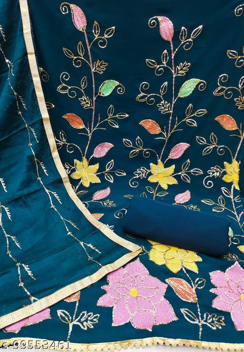 Semi-Stitched Suits 
Name: Semi-Stitched Suits 
Top Fabric: Georgette
Lining Fabric: Shantoon
Bottom uploaded by Maheshwari new collection on 5/8/2022