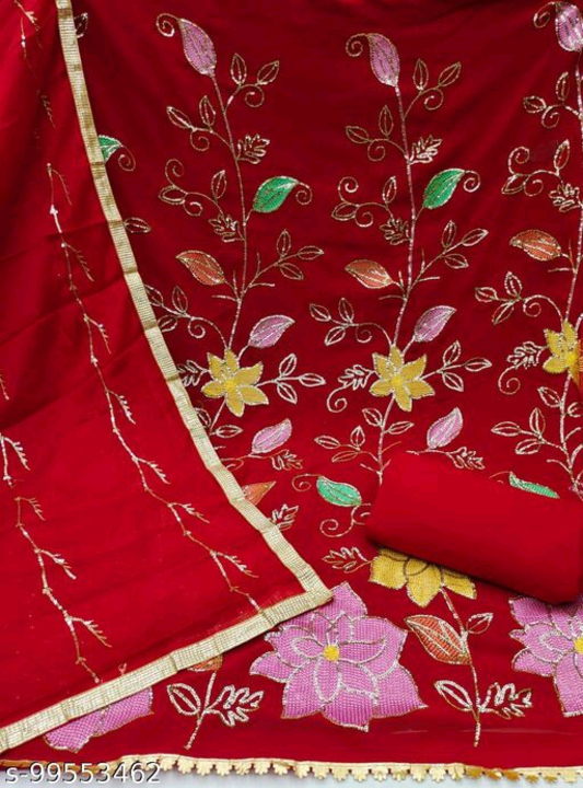 Semi-Stitched Suits 
Name: Semi-Stitched Suits 
Top Fabric: Georgette
Lining Fabric: Shantoon
Bottom uploaded by Maheshwari new collection on 5/8/2022