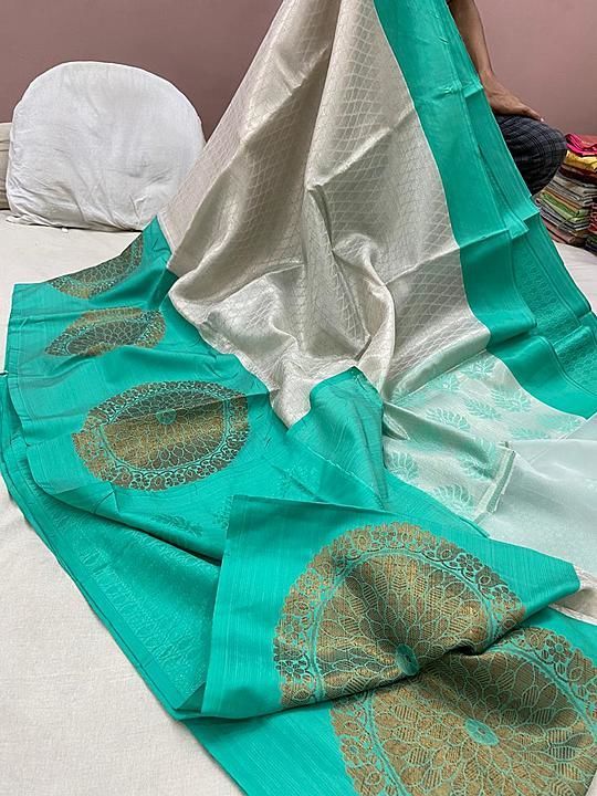 Post image Banarsi Muslin Kora silk Tanchoi saree 
Lenght 5.5 blouse 80 cm bliouse running