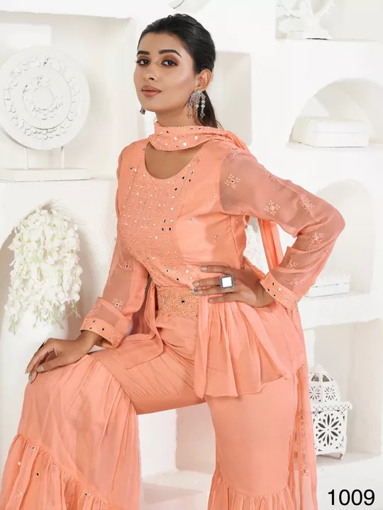 Post image Ready to wear couture collection designer peplum style palazzo suit 
Code : 1007
Colour - PeachFabric - Baras SilkIner - heavy MicroWork - Embroidery &amp; SiequinsNeak Line - Round Slive - Half
Size : L (40)      XL (42)    XXL (44)
Top Length  - 30 - 31 Inch Plazo Length - 40 Inch 
Price - 3499
HD image and video:https://www.dropbox.com/sh/vmztuwvpvoc3t71/AADtJn7giyETq3omlBVdVjA-a?dl=0