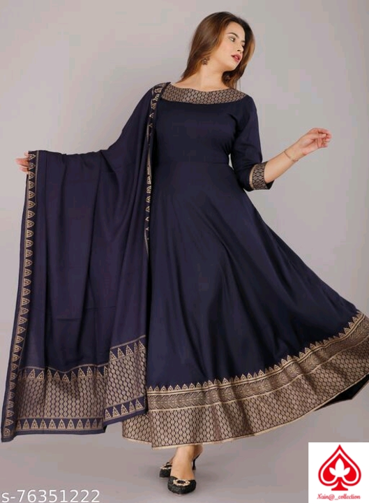 Navy Blue patti printed Kurta and duppta  uploaded by business on 5/10/2022