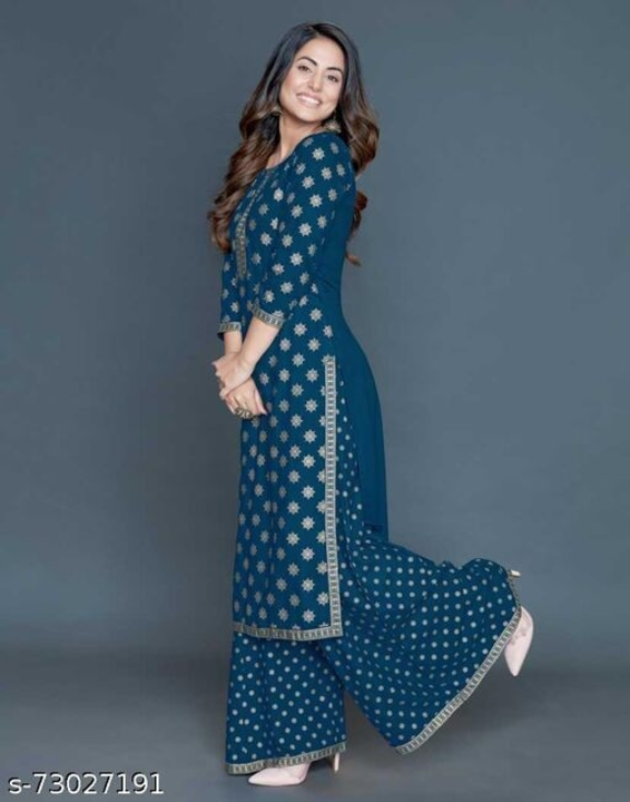 Printed rayon kurti with palazzo uploaded by business on 5/11/2022
